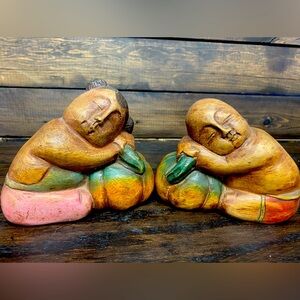 Vintage Hand Carved Book Ends